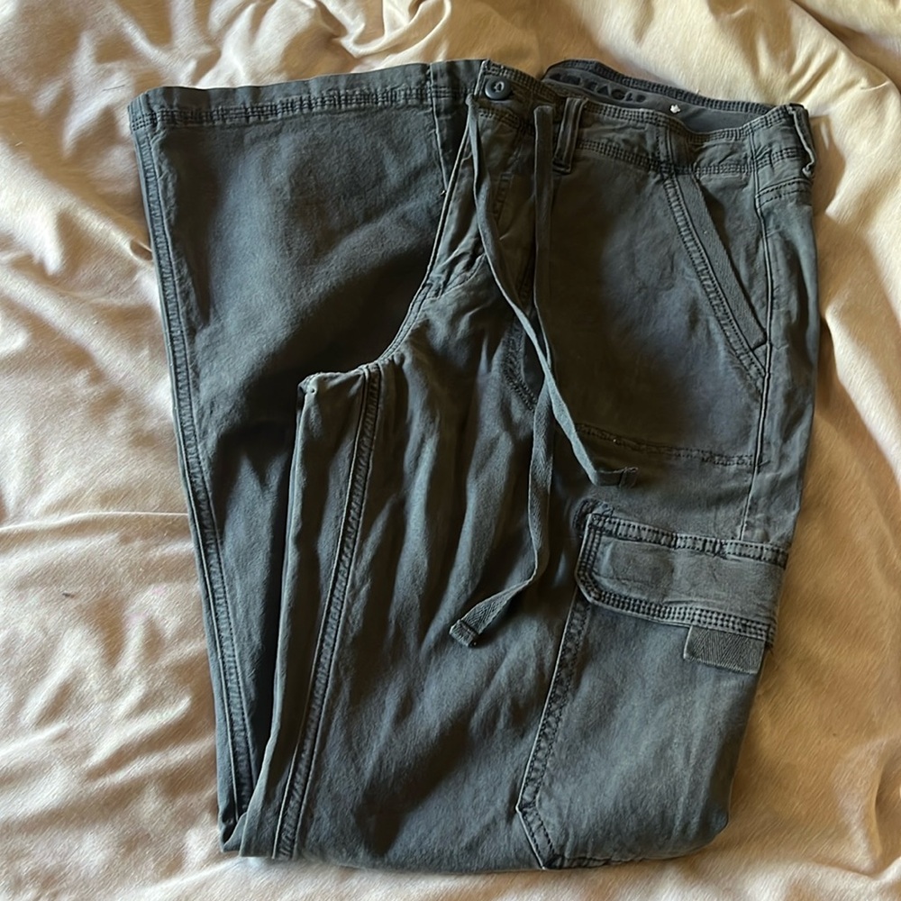 AE bootcut grey cargos with drawstring waist